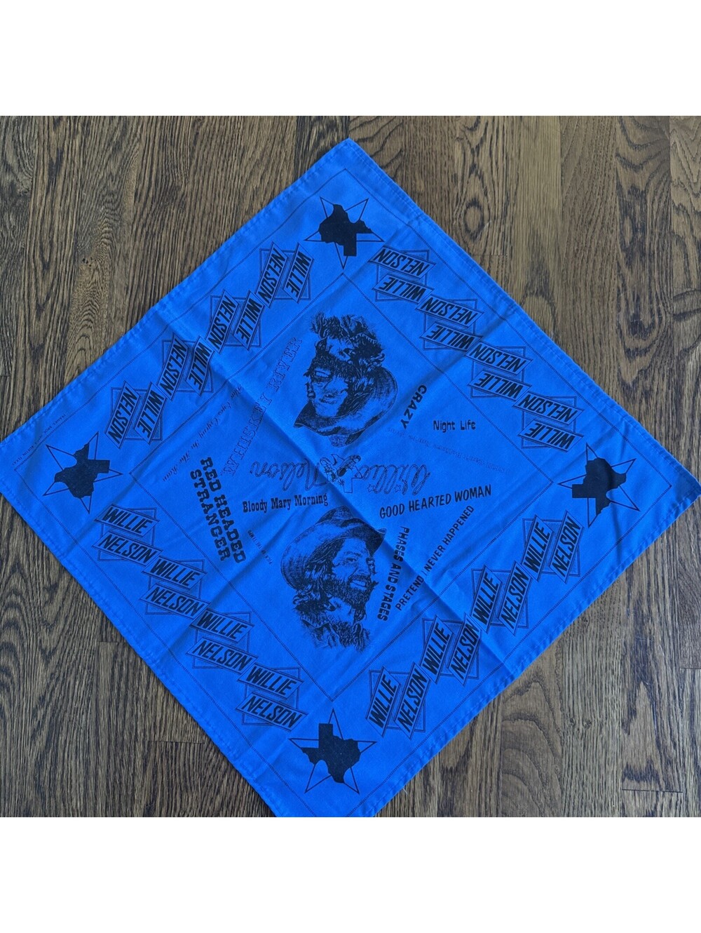 NOS Vintage 1970s Willie Nelson And Family Tour Blue Bandana Franks Bros